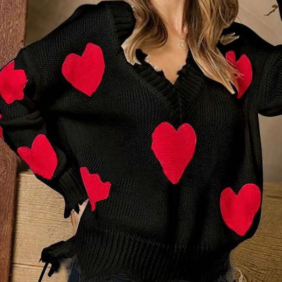 LAST SZ. S🌟Heart Print Tassel Design Sweater - Picture 3 of 8